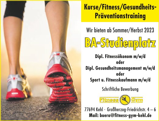 Wir bieten ab Sommer/Herbst 2023 BA-Studienplatz m/w/d oder Ausbildung Sport- und Fitnesskaufmann m/w/d